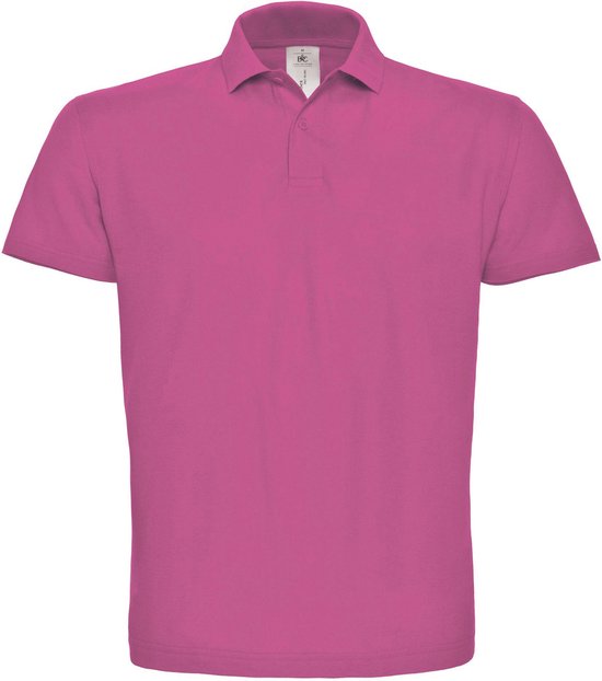 Fuchsia polo shirt van B&C met korte mouwen en knoopsluiting.