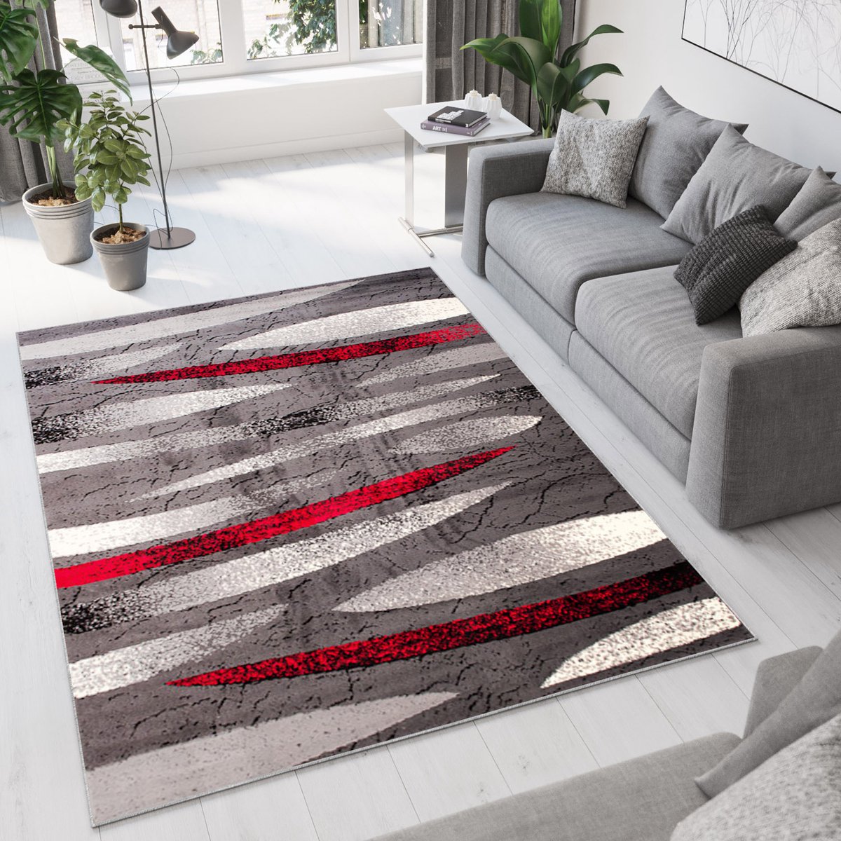 Tapiso Dream Vloerkleed Rood Grijs Modern Woonkamer Abstract Tapijt Maat- 220x300