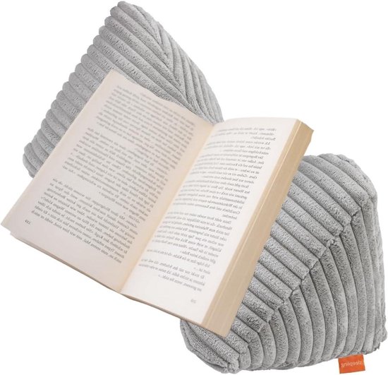 Boekenkussen leeskussen 38 x 18 cm zilvergrijs - zachte microvezel - wasbaar op 30 graden leeskussen
