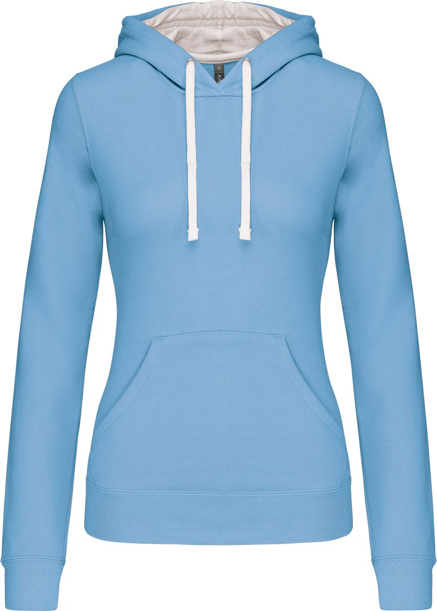 Kariban Damessweater met capuchon in contrasterende kleur K465 - Sky Blue / White - M