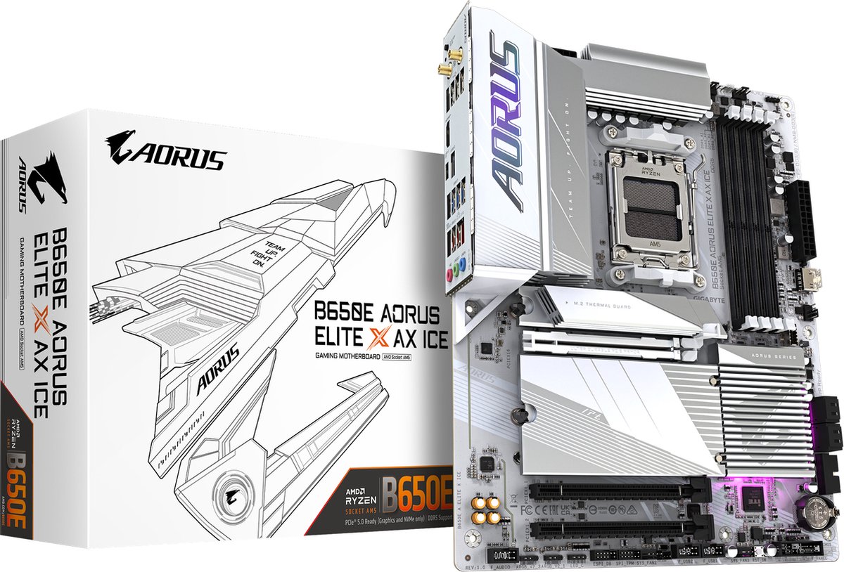 Gigabyte AORUS B650E AORUS ELITE X AX ICE - Moederbord - ATX - AM5 Socket - AMD B650 – Bluetooth 5.2 - Realtek RTL8852CE - Realtek ALC897
