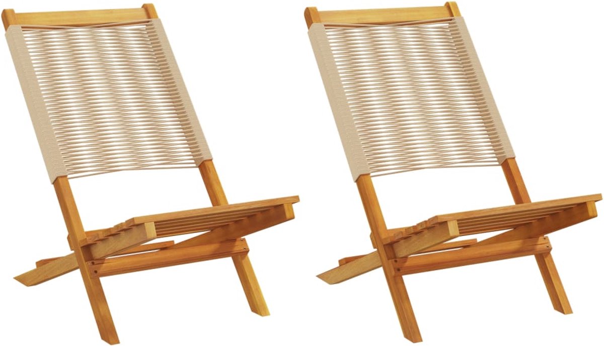 vidaXL - Tuinstoelen - 2 - st - massief - acaciahout - en - polypropeen - beige