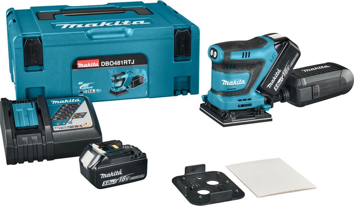 Makita DBO481RTJ Accu Handpalm Vlakschuurmachine 18V 5.0Ah in Mbox