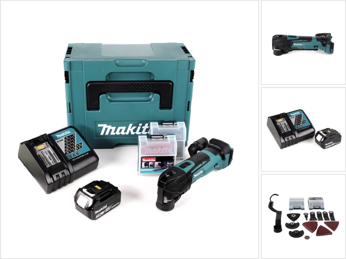 Makita DTM 51 RF1JX2 snoerloos multifunctioneel gereedschap 18 V + 1x oplaadbare accu 3.0 Ah + lader + 39-delige accessoireset + Makpac