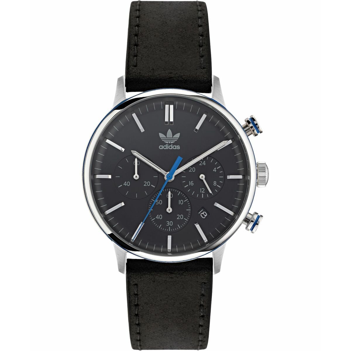 Adidas Zwarte Leren Horloge Met Chrono Functie 40MM