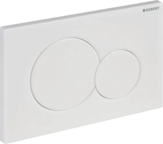 Wit Geberit bedieningspaneel met twee ronde knoppen.