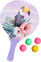 Summertime Beachball set - hout - paars - strand sport speelset - met 5x balletjes