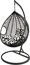 Bol.com Rijoka Hangstoel Eggy Twisted Schommelstoel – Zwart Rattan - Zwart/Wit Kussen - Medium - Voor personen 1.60m Max. aanbieding
