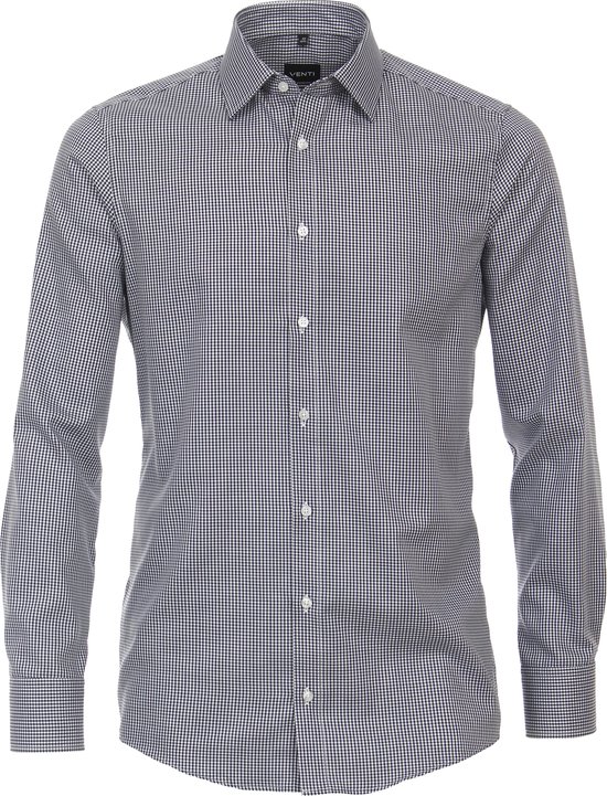 VENTI modern fit overhemd - twill - blauw geruit - Strijkvriendelijk - Boordmaat: