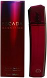 Fles Escada Magnetism Eau de Parfum 75 ml en doos met rood-paarse gradiënt.