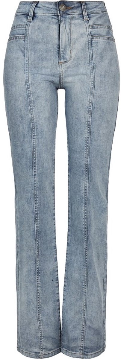 Urban Classics Damesbroek met hoge taille, recht model, slit -denim, lichtblauw gewassen