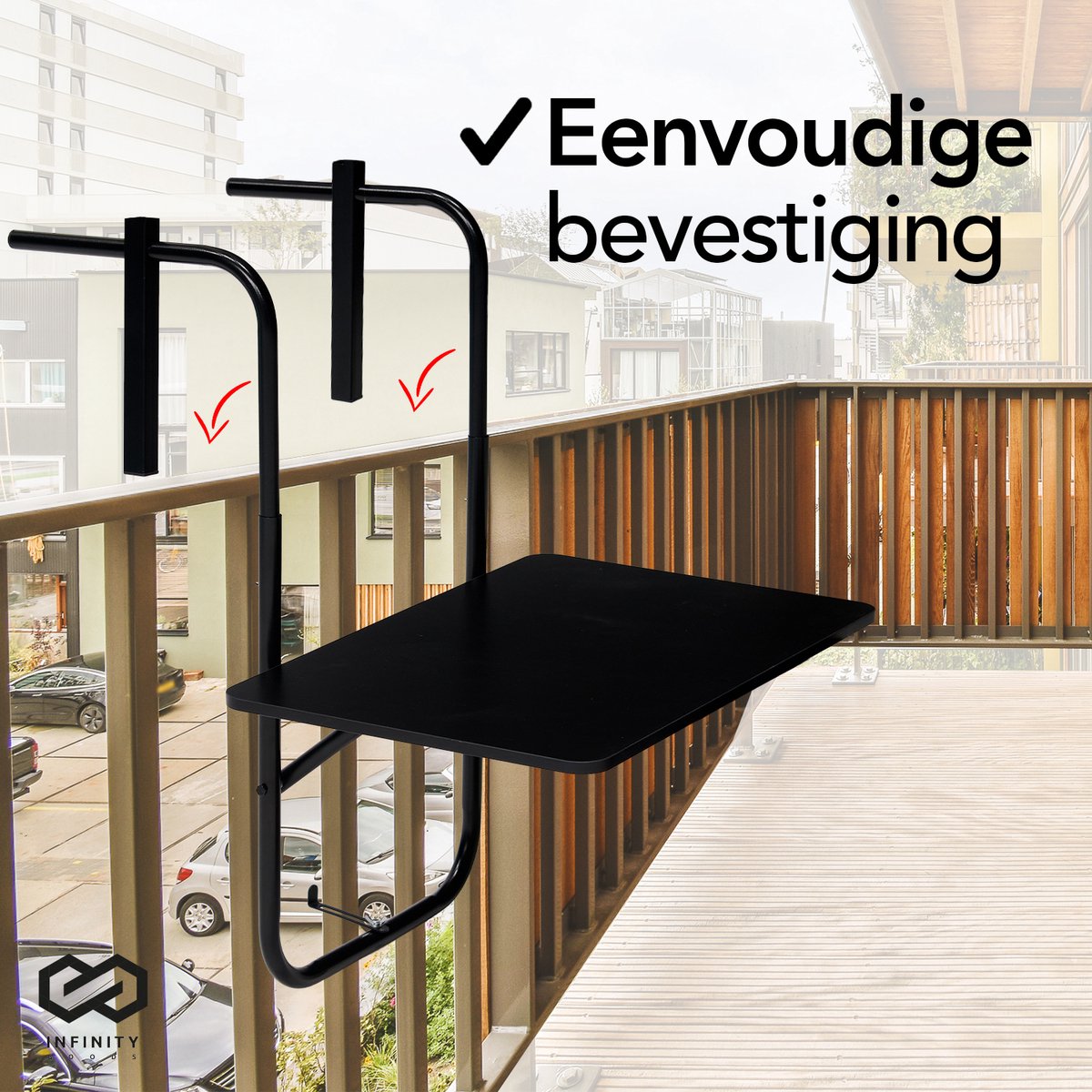 Infinity Goods Balkontafel - Inklapbaar - 40 x 60 CM - Verstelbaar - Hangend - Zwart thumbnail 6