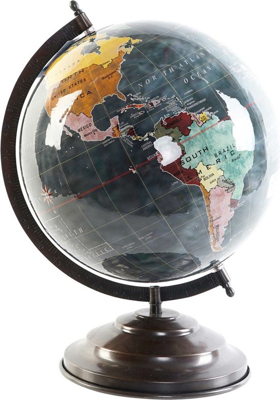 Foto: Items deco wereldbol globe op voet kunststof grijs zwart home decoratie artikel d25 x h35 cm