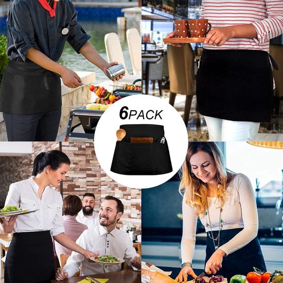 Teaaha Halfschort voor dames, met 2 zakken, witte schort, serveerschort, wit schort, dienstmeisjesschort, kookschorten voor koken, keuken, restaurant, bistro, koffiebar, dienstmeisje kostuum, Wit, one