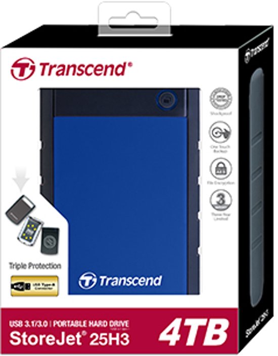 Transcend StoreJet® 25H3 4 TB Externe harde schijf (2.5 inch) USB 3.2 Gen 2 (USB 3.1) Blauw TS4TSJ25H3B van Merkloos — afbeelding 3