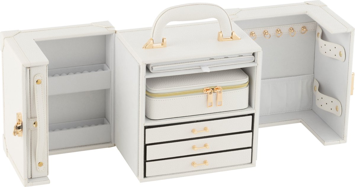 J-Line juwelendoos met handvat - kunstleder - wit