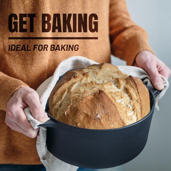 Overmont Cast Iron Pan in 'Dutch Oven' Style Ready to Use Fired Double Function Lid/Casserole for Kitchen, Camping, Garden Barbecue, Baking and Gas