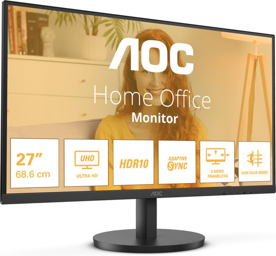 27 inch 4K UHD monitor VA-paneel HDR10 AdaptiveSync 60Hz flikkervrij laag blauw licht AOC U27B3M
