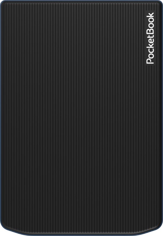 Zwarte PocketBook Verse Pro e-reader met verticale ribbels en 'PocketBook' logo in het wit.