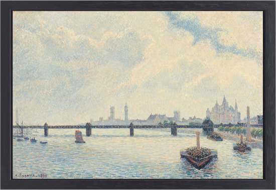 Charing Cross Bridge, Londres - Tableaux Claude Monet - Décoration murale pont - Tableaux sur toile Architecture - Tableaux classiques - Toile avec cadre tableaux salon - Accessoires de bureau toile avec cadre 150x100 cm