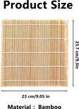 Afmetingen van een bamboe sushi mat: 23 cm / 9.05 inch breed en 23.7 cm / 9.3 inch lang. Materiaal: bamboe.