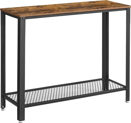 Consoletafel HWC-L76, Telefoontafel, Bijzettafel, Woonkamer Tafel, Industrieel Massief Hout, MVG, 80 x 60 x 40 cm, Naturel met Metalen Look