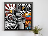 Pop art zwart wit schilderij | Monochrome meesterwerk: gedurfde pop art creatie in zwart-wit | Kunst - 30x30 centimeter op Canvas | Foto op Canvas