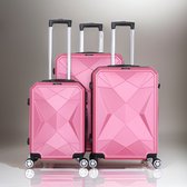 Travelsuitcase - Handbagage koffer Diamond - Reiskoffer met cijferslot op wielen - ABS - Roze - Maat M ca 55x37x23 cm
