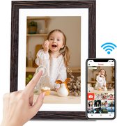 WiFi digitale fotolijst 10.1 inch met IPS LCD-touchscreen en automatische rotatie - 32 GB opslag - zwart en houtnerf