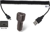 OneOne 2.1A Auto oplader + 0,5m spiraal Micro USB kabel. Autolader adapter past op o.a. Samsung Galaxy Note GT-N7000, Note 3, Note 3 Neo, Note 4, Note 5, Note Edge, A6 (niet voor A6s), A6+, Trend, Wave