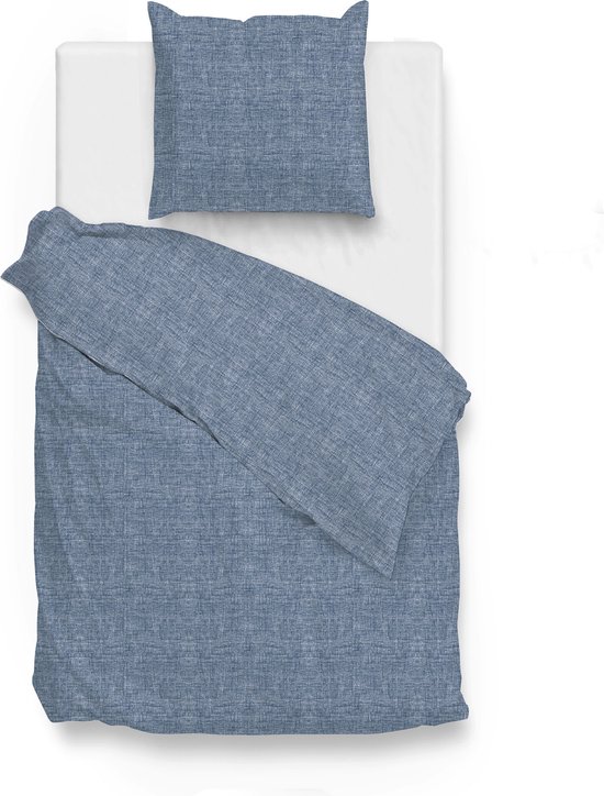 Zohome Dekbedovertrek Lino - Effen Bedlinnen - 140x220 - Blauw - Dekbedhoes van 100% Katoen