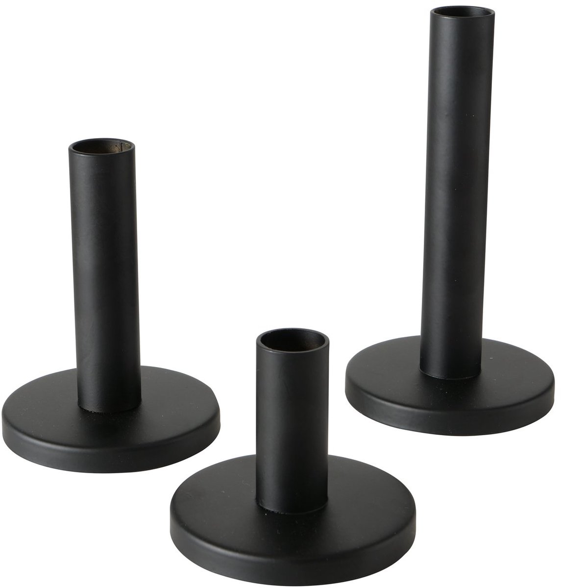 Boltze - Kaarsenstandaardset Malko - 3-delig - Metaal Rond Zwart - Ø9 cm x H16/12/8 cm