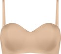 Beige voorgevormde strapless beugel-bh met afneembare bandjes.