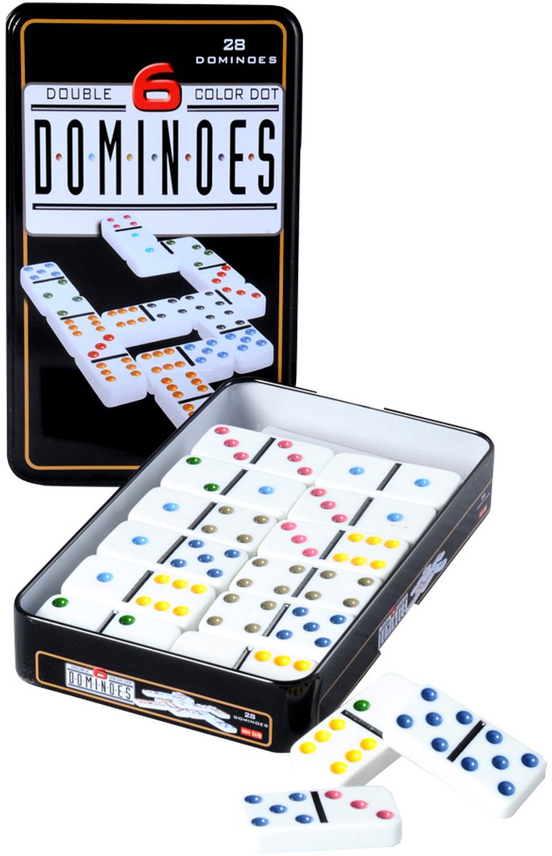 Domino Dubbel 6 – 28 Stenen met Gekleurde Ogen – Compact Blik – Klassiek Spel voor Thuis – Strategisch Familiespel - Engelhart — afbeelding 2