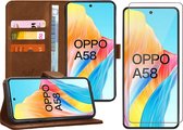 Hoesje geschikt voor Oppo A58 4G - Screenprotector Glas - Portemonnee Book Case Bruin