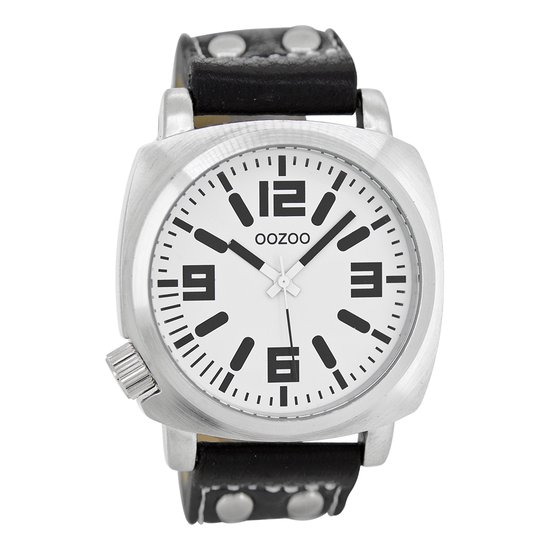 OOZOO Timepieces - Zilverkleurige horloge met zwarte rubber band - C2522