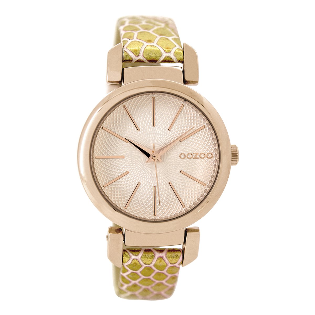 OOZOO Timepieces - Rosé goudkleurige horloge met goudkleurige leren band - C9487