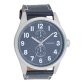 OOZOO Timepieces - Zilverkleurige horloge met donker blauwe leren band - C8222