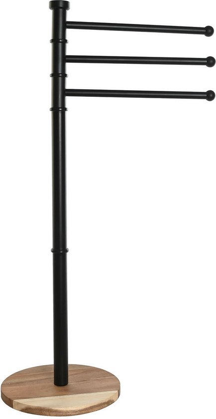 Items Handdoeken ophangrek badkamer - metaal/hout - L42 x b26 x H85 cm - zwart - Droogrek - Handdoekenrek