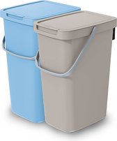 Keden GFT/rest afvalbakken set - 2x - 25L - beige/blauw - 26 x 29 x 48 cm - afval scheiden