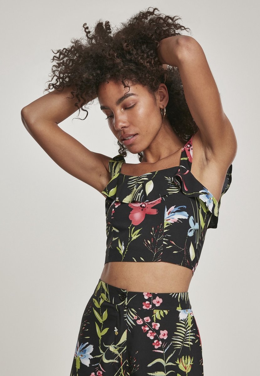 Urban Classics Flowers Crop top Bloemen XS Zwart