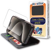 ebestStar - Hoes voor iPhone 15 Pro Apple, Wallet Etui, Book case hoesje, Zwart + Gehard Glas
