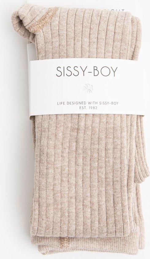 Beige geribbelde maillot van Sissy-Boy, verpakt met een papieren band.