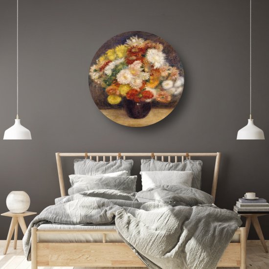 Chrysanthèmes dans un vase - Tableau Pierre-Auguste Renoir rond - Bols muraux chrysanthèmes - Bol mural Fleurs - Décoration salon industriel - Bols muraux - Décoration chambre cercle mural forex 70x70 cm