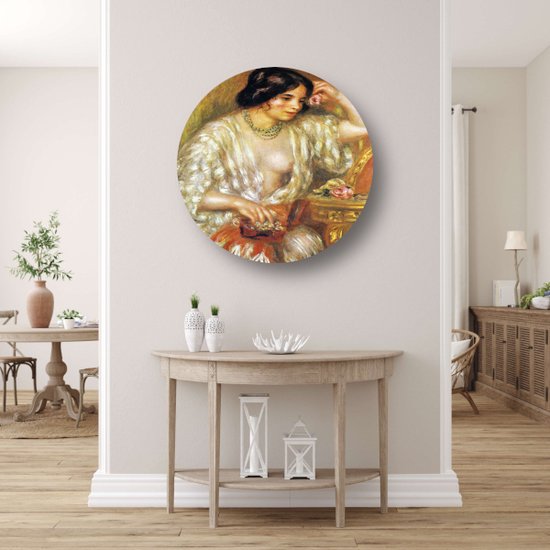 Gabrielle avec bijoux - Cercles muraux Pierre-Auguste Renoir - Tableau Femme - Cercles muraux Portrait - Décoration salon industriel - Tableau rond - Décoration salon cercle mural forex 100x100 cm