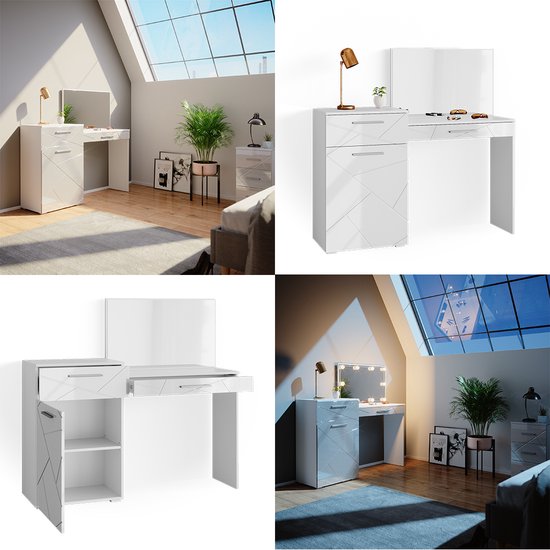 Meuble Coiffeuse De Courtoisie Blanc Avec Miroir, Commode Moderne Table De Maquillage Clairage Led 2 2