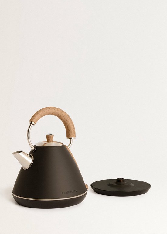 Huslog Waterkoker Dubbelwandig 1,7L, 2200W, Snelkookfunctie, Stil & Safe to Touch, Draadloos met 360° Basis, Afneembaar Deksel, Nauwkeurige Schenkkan, Zwart