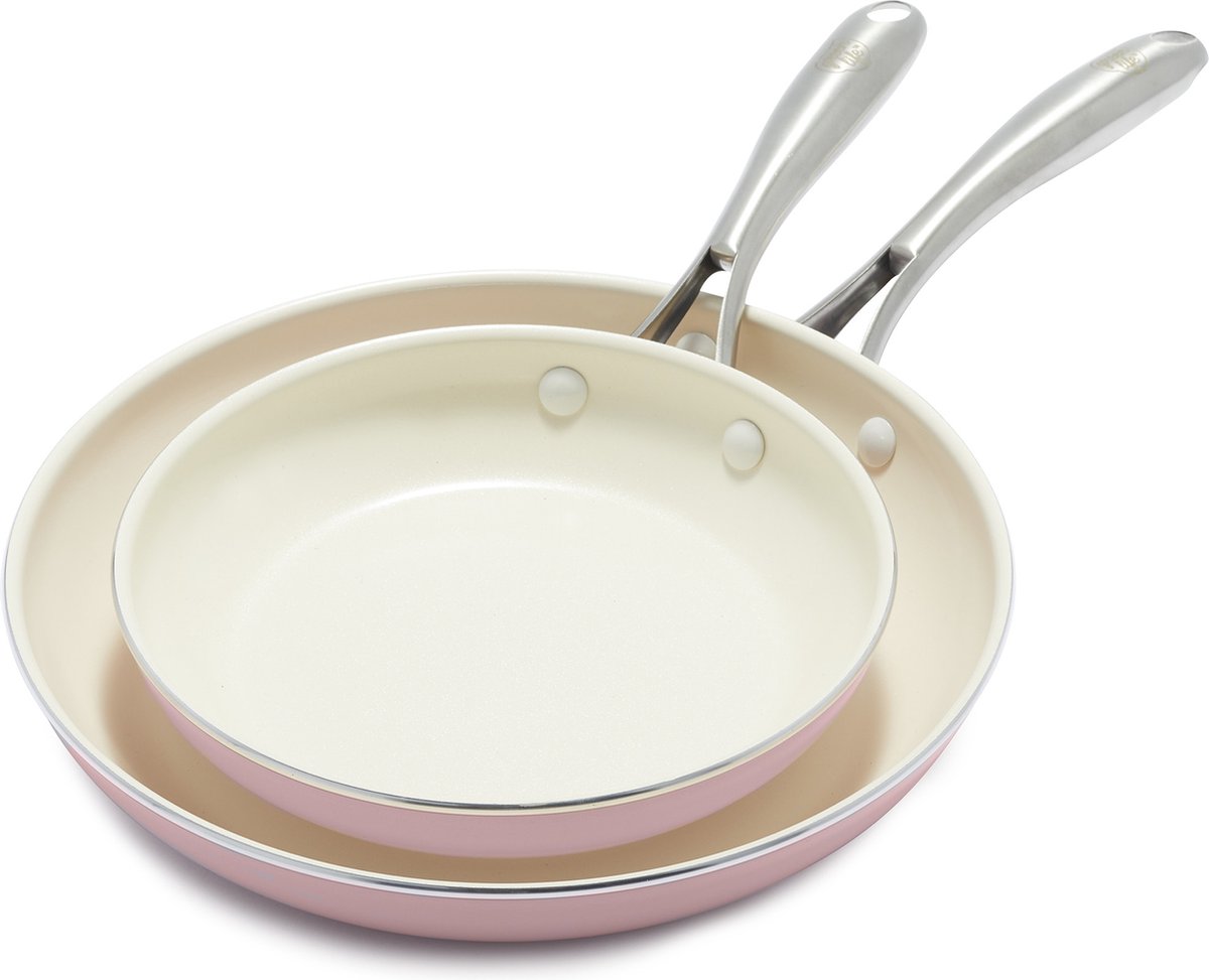 GreenLife Artizan koekenpannenset met antiaanbaklaag, 20 cm en 26 cm, PFAS-vrij, roze