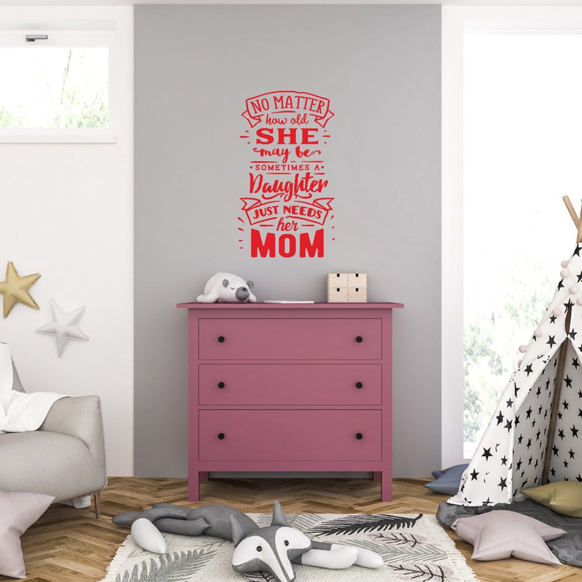 MC Living Muursticker - A Daughter Just Needs Her Mom - 58 x 99 - Rood