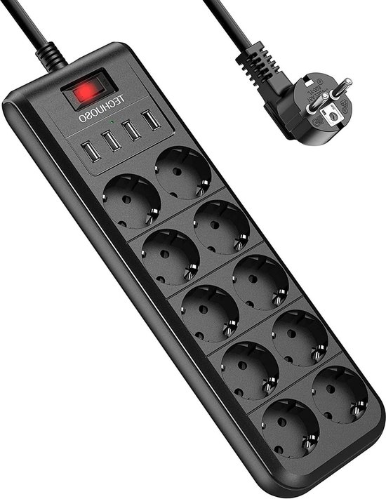 LDNIO USB Stekkerdoos - 4 USB poorten - Lengte kabel 180cm - Aan/uit Schakelaar